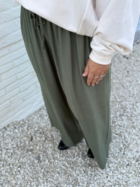 Amélie Pantalon Wide Fit Kaki