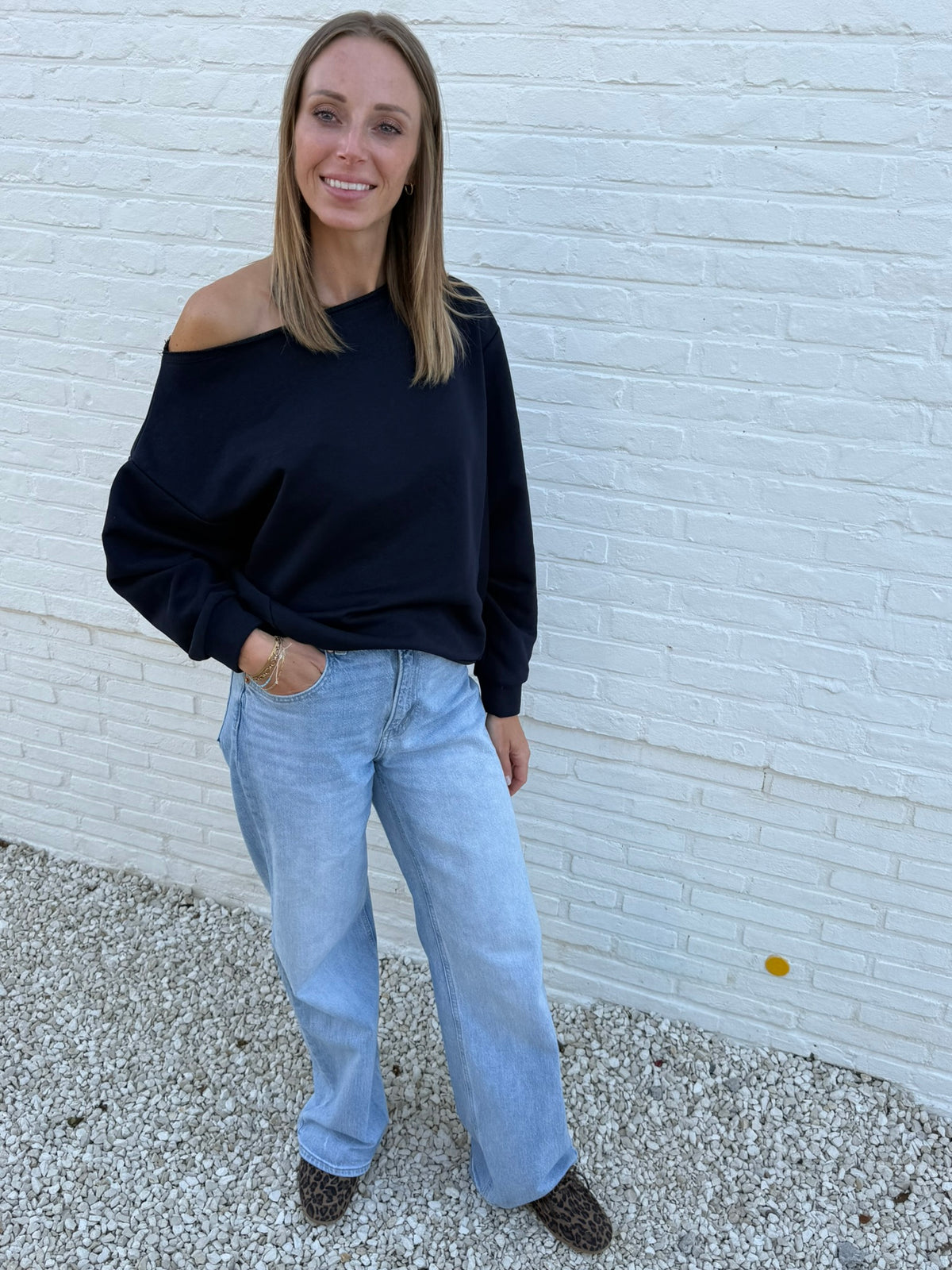 Babette off-shoulder Top Marineblauw