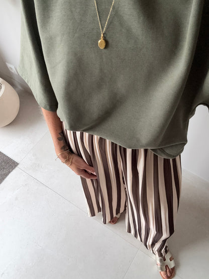 Romée Wide Pantalon Striped Ecru/Kaki