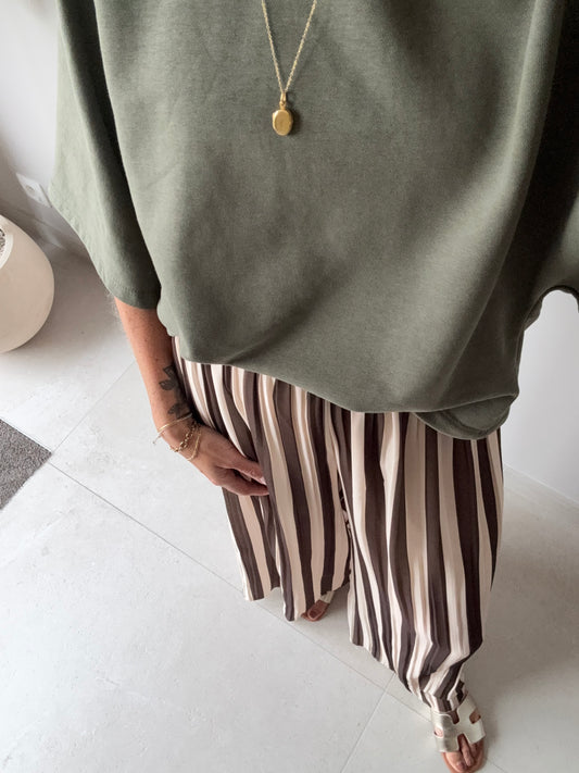 Romée Wide Pantalon Striped Ecru/Kaki