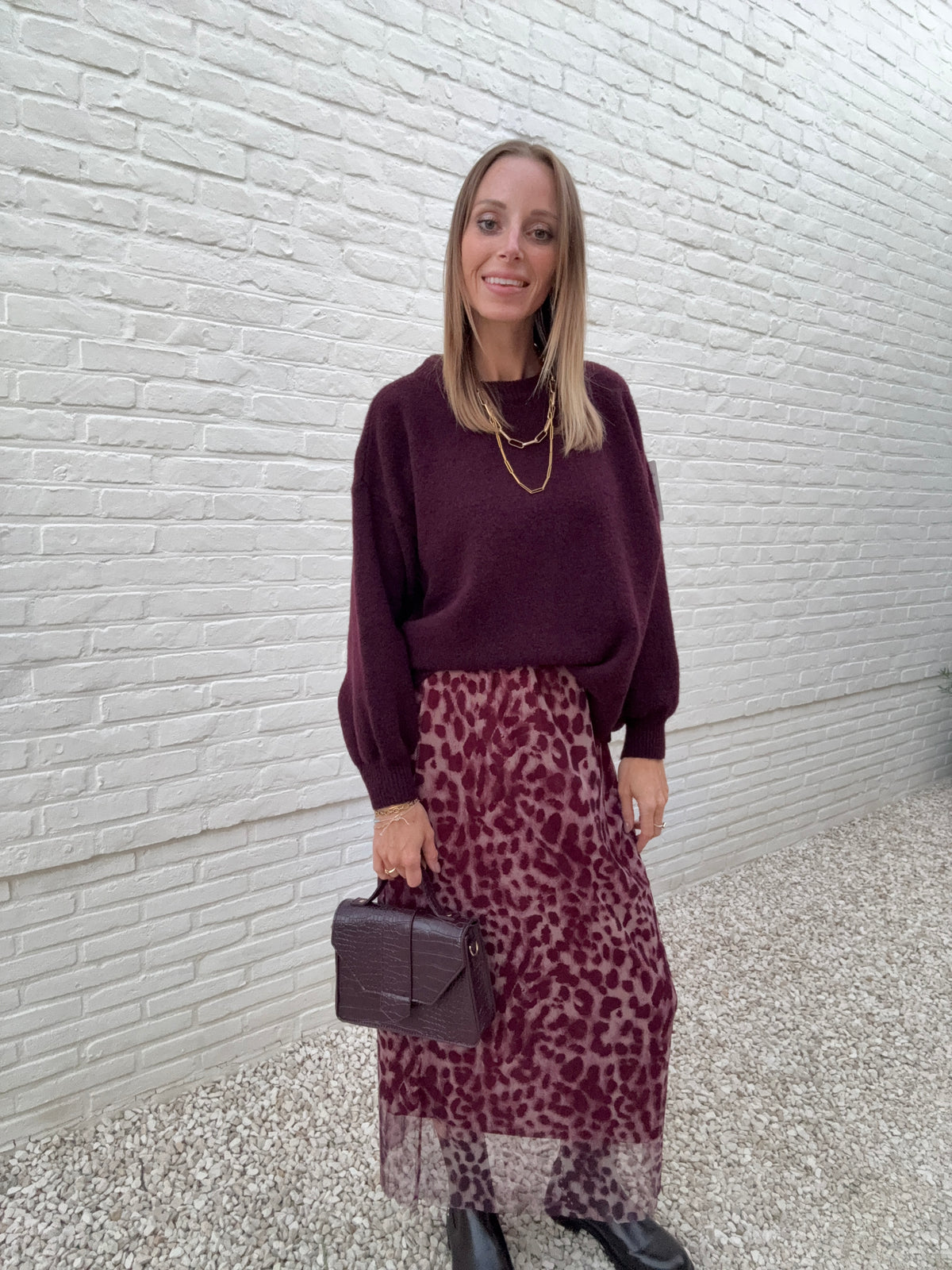 Kayla Leopard Rok Burgundy
