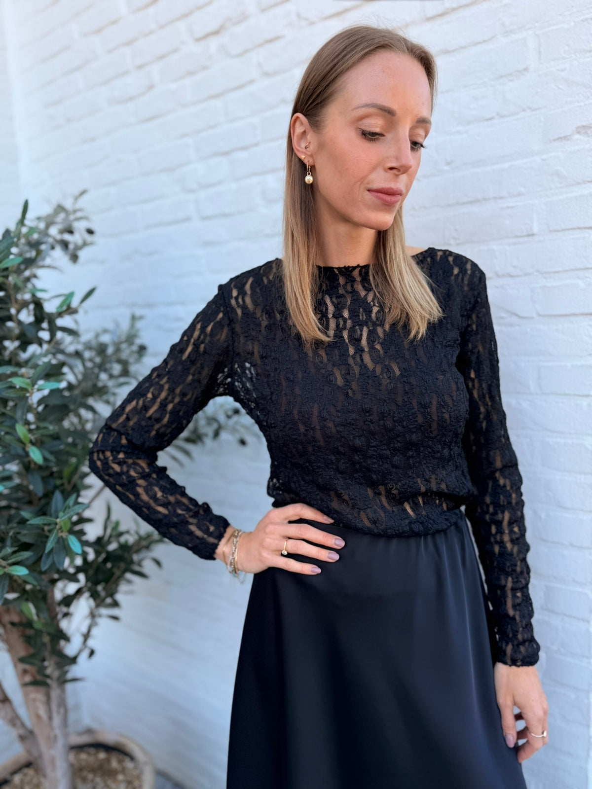 Evelyn Kanten Top Zwart