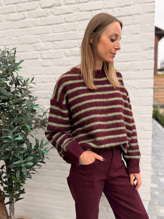 Nina pull burgundy gestreept