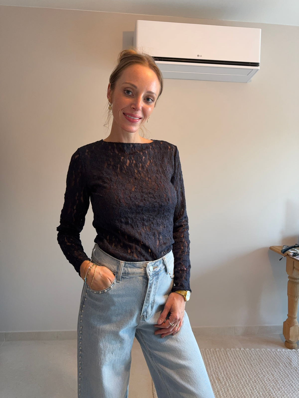 Evelyn Kanten Top Marineblauw