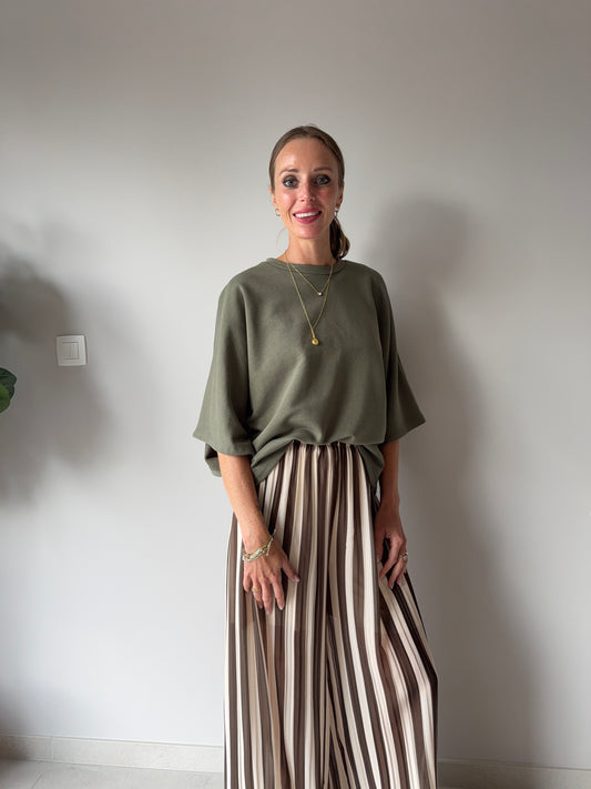 Romée Wide Pantalon Striped Ecru/Kaki